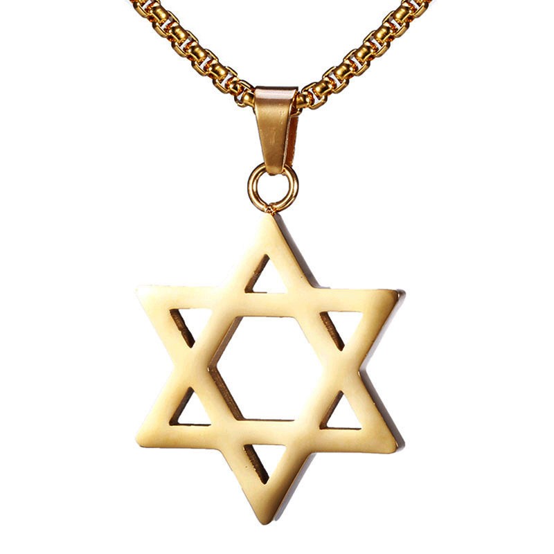 Gold Star of Necklace Jewish Hexagram Pendant Stainless Steel Unisex USA