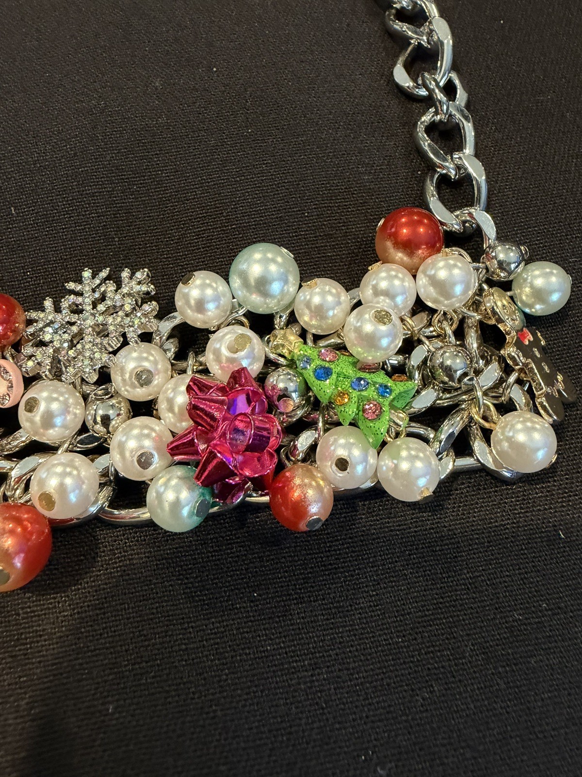 NWT BETSEY JOHNSON Silver Tone Festive Holiday Christmas Snowflake Bib Necklace