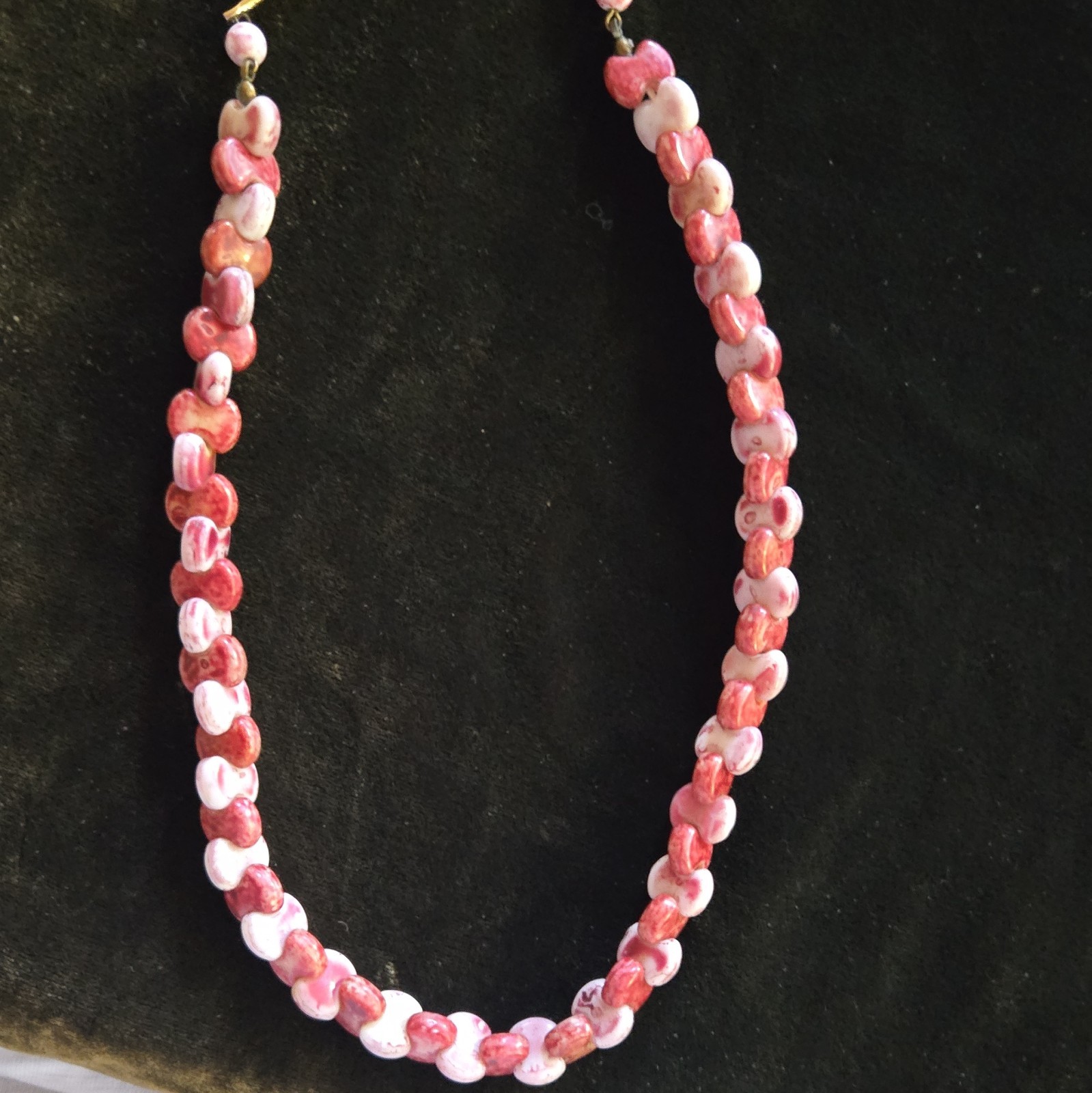Pink & White Stone Beaded Necklace/ Chocker 16 in Hook Clasp