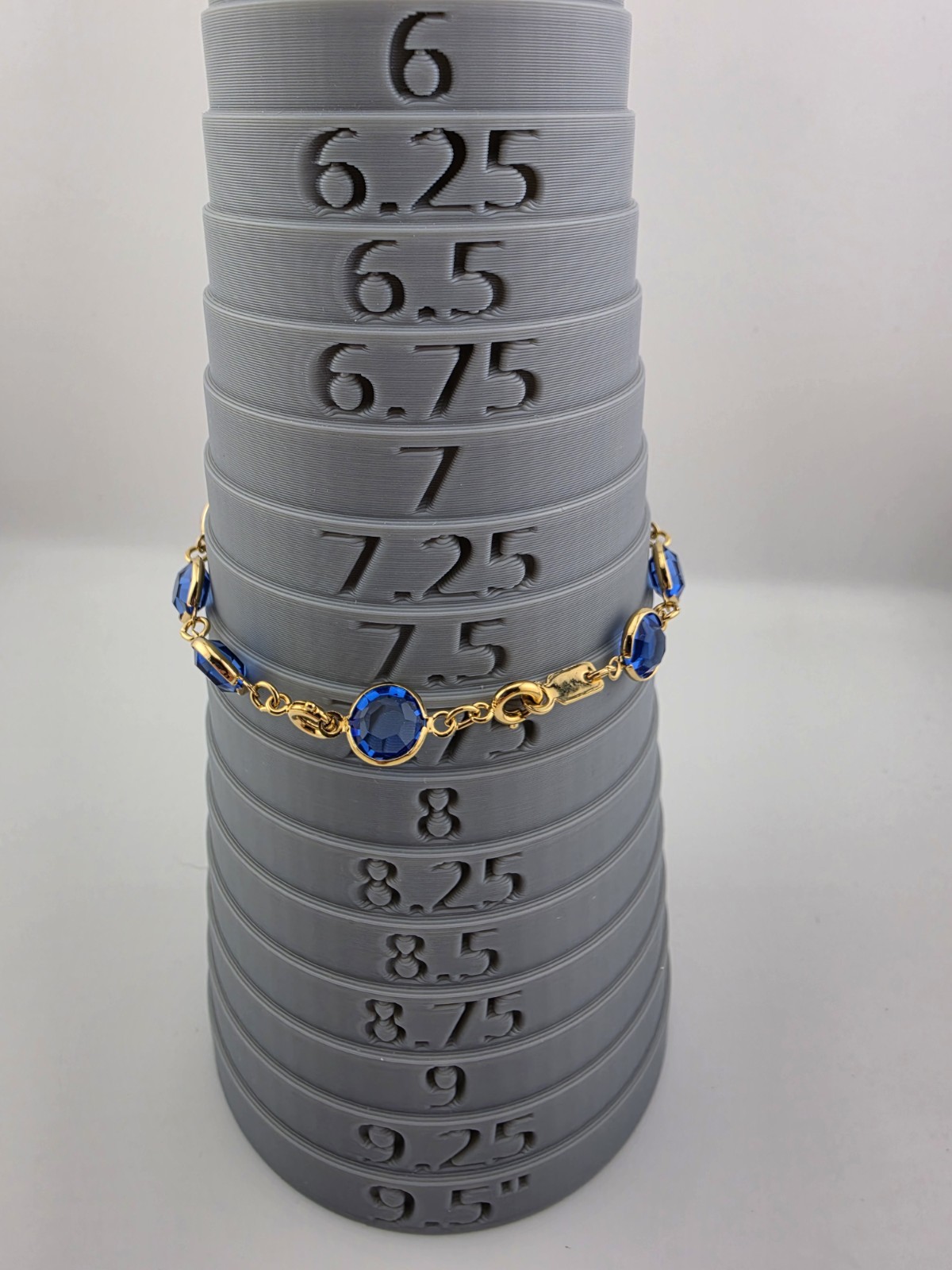 Vintage Swarovski Bezel Set Blue Stone Goldtone Bracelet Swan Mark 7.5″ Extender
