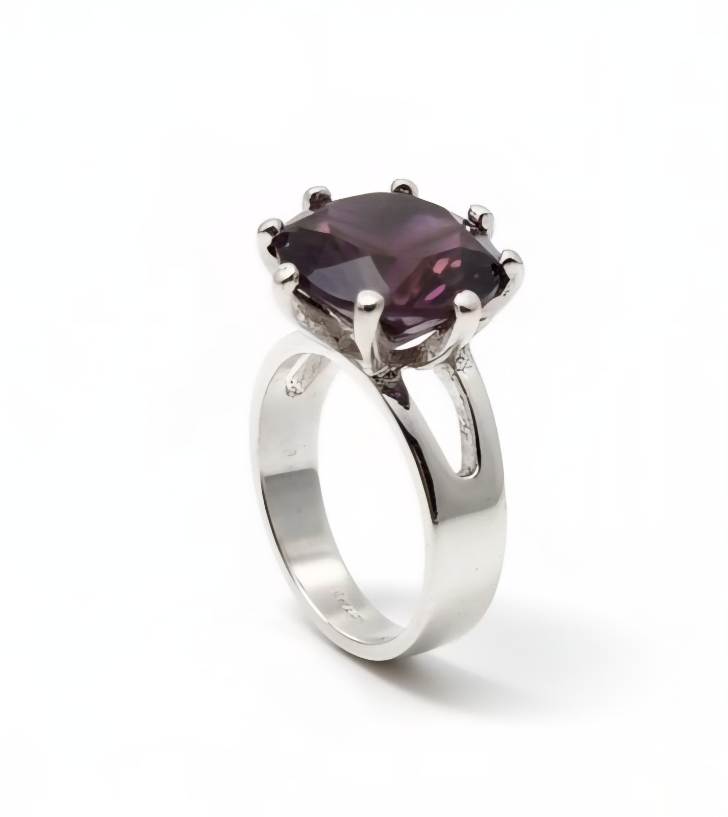 Sterling Silver Cushion Red Amethyst Cocktail Ring Prong Set Size 6.5