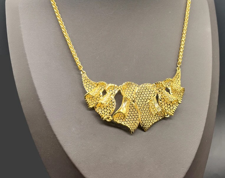 24K Gold Plated African Dubai European Wedding Pendant Necklace Earrings Set