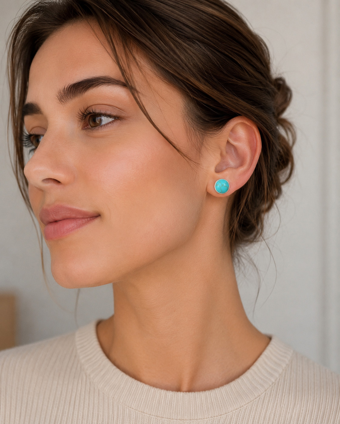 Fashion Jewelry 925 Sterling Silver Turquoise, Blue Stud Earrings Round Minim