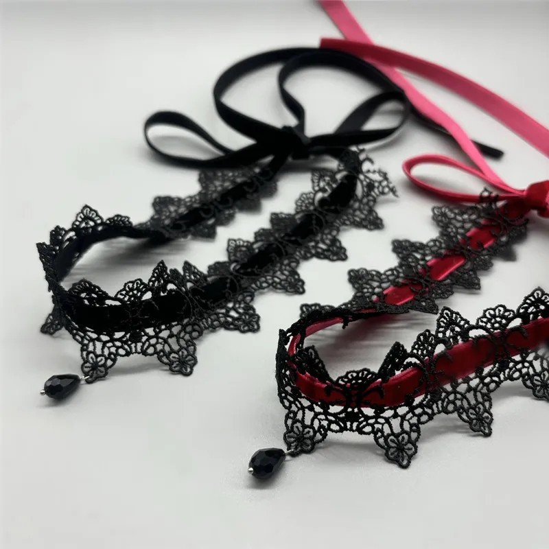 Gothic Lace Choker Necklace Victorian Velvet Collar Flower Pendant
