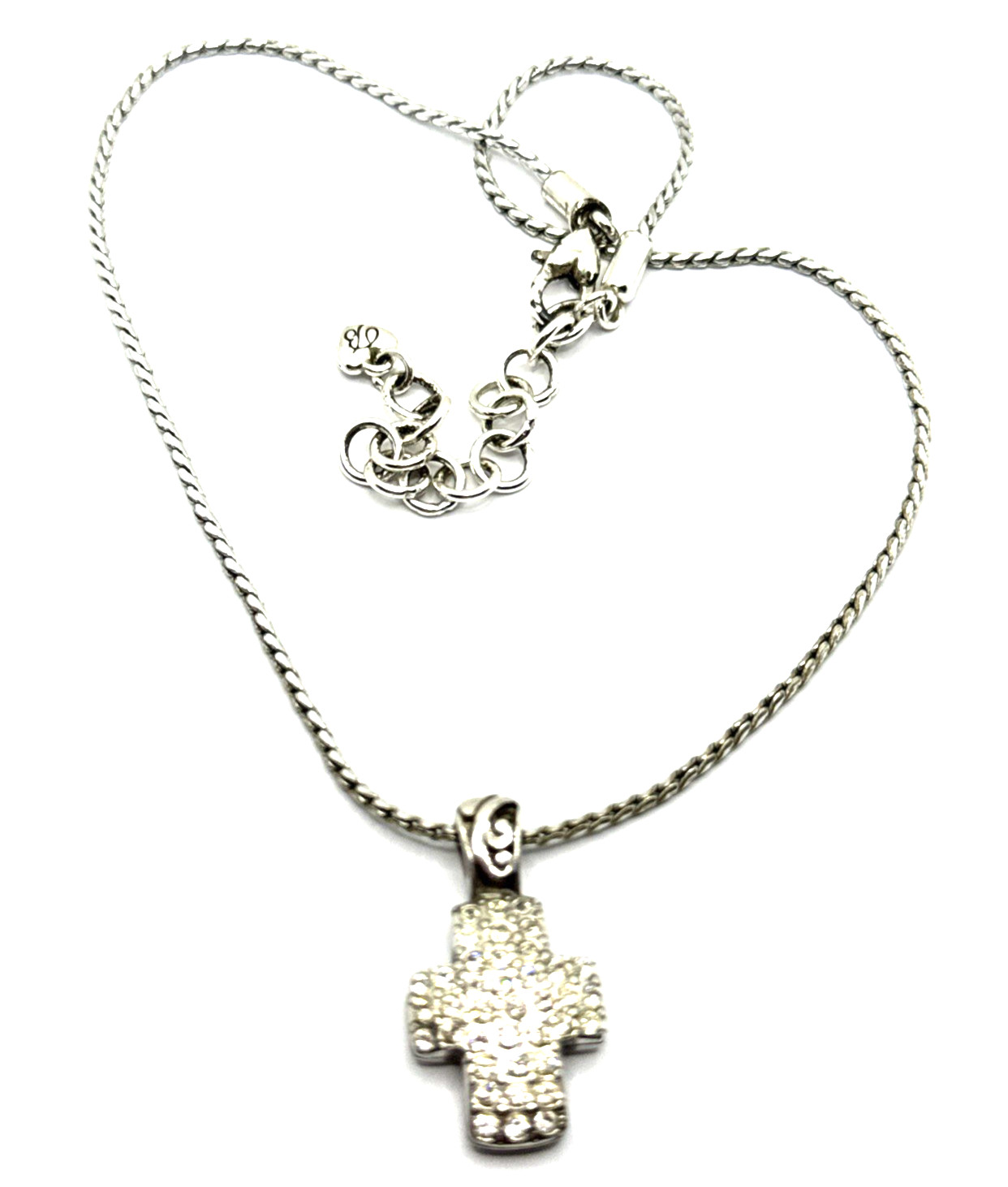 Brighton Sacred Cross Contempo Crystal Encrusted Reversible Silver Necklace 18”