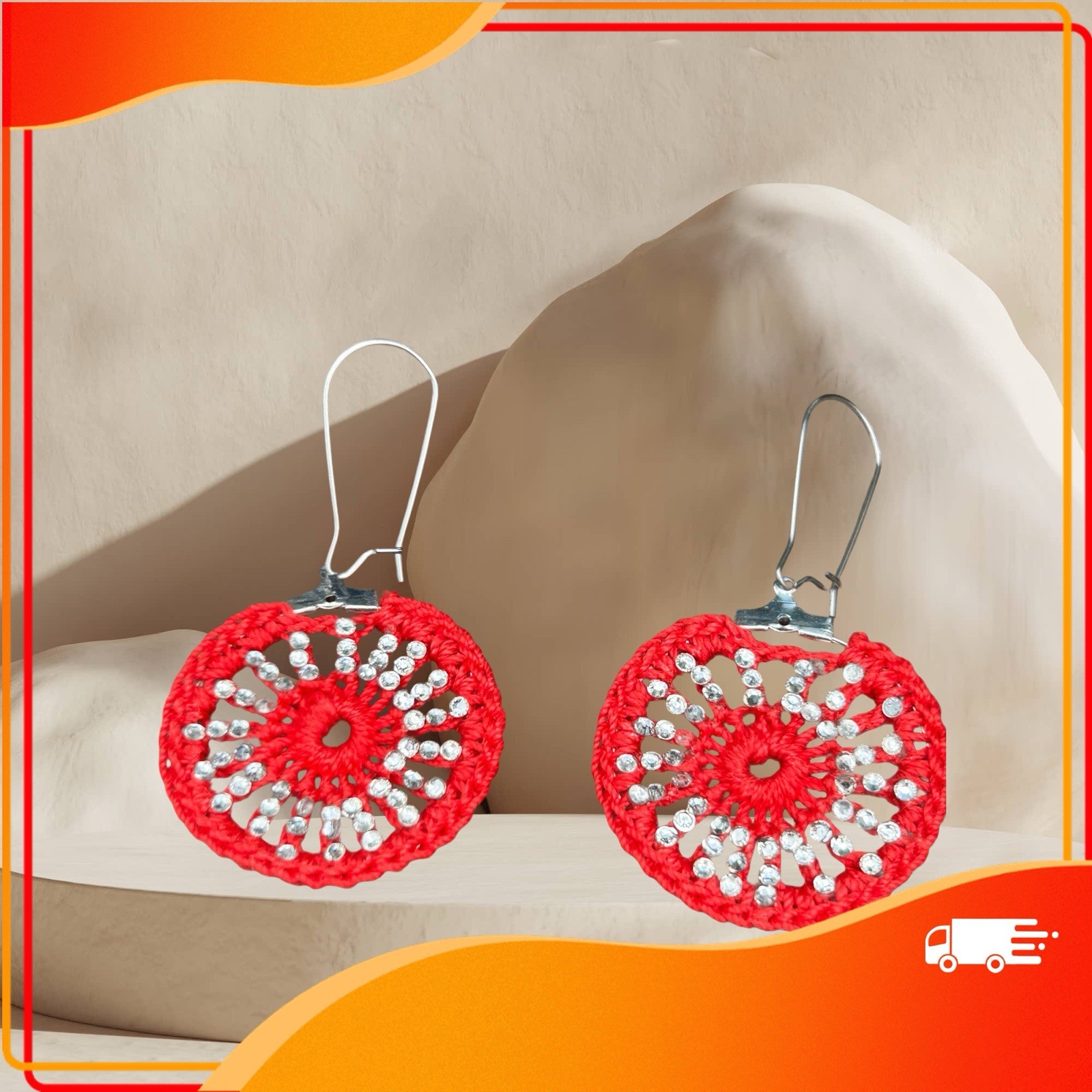 Icy Boho Earrings New Surgical Steel Ear Wire In Red