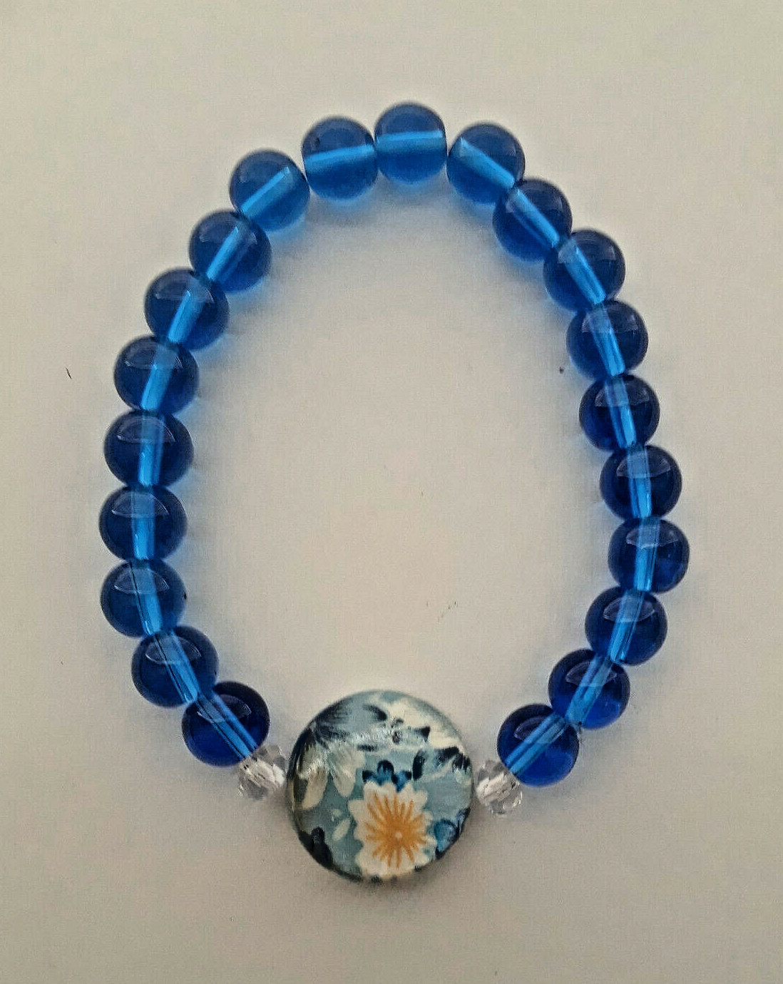 NEW BUY ANY 2 GET 3RD FREE, MOP SHELL & 8MM BLUE GLASS BRACELET