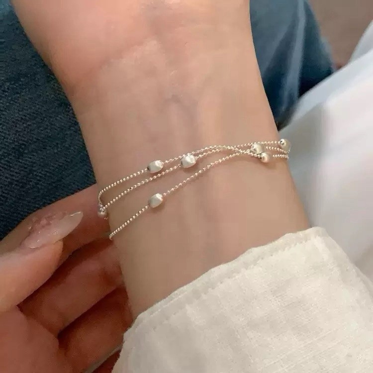 Silver Layered Ball Chain Bracelet,Triple Chain Bracelet, Adjustable BR046