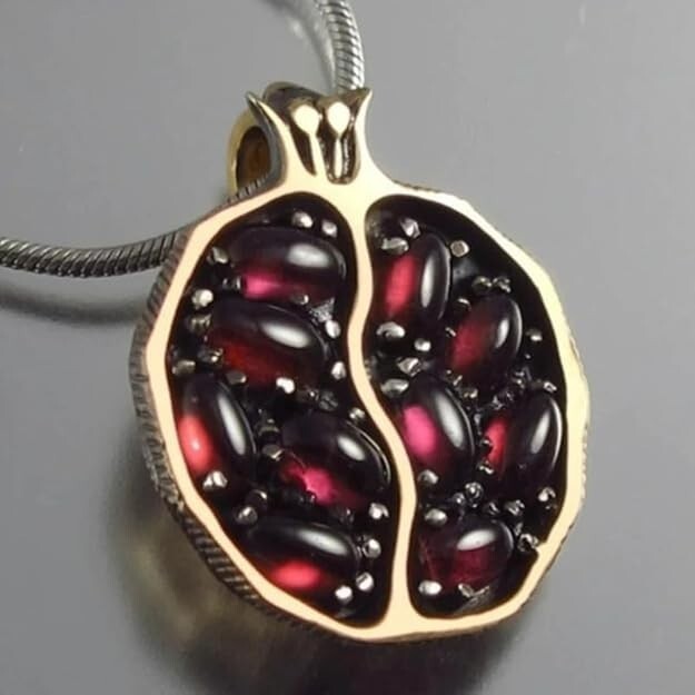 Gold Pomegranate Pendant Necklace Garnet Gemstone Fruit Jewelry Gift