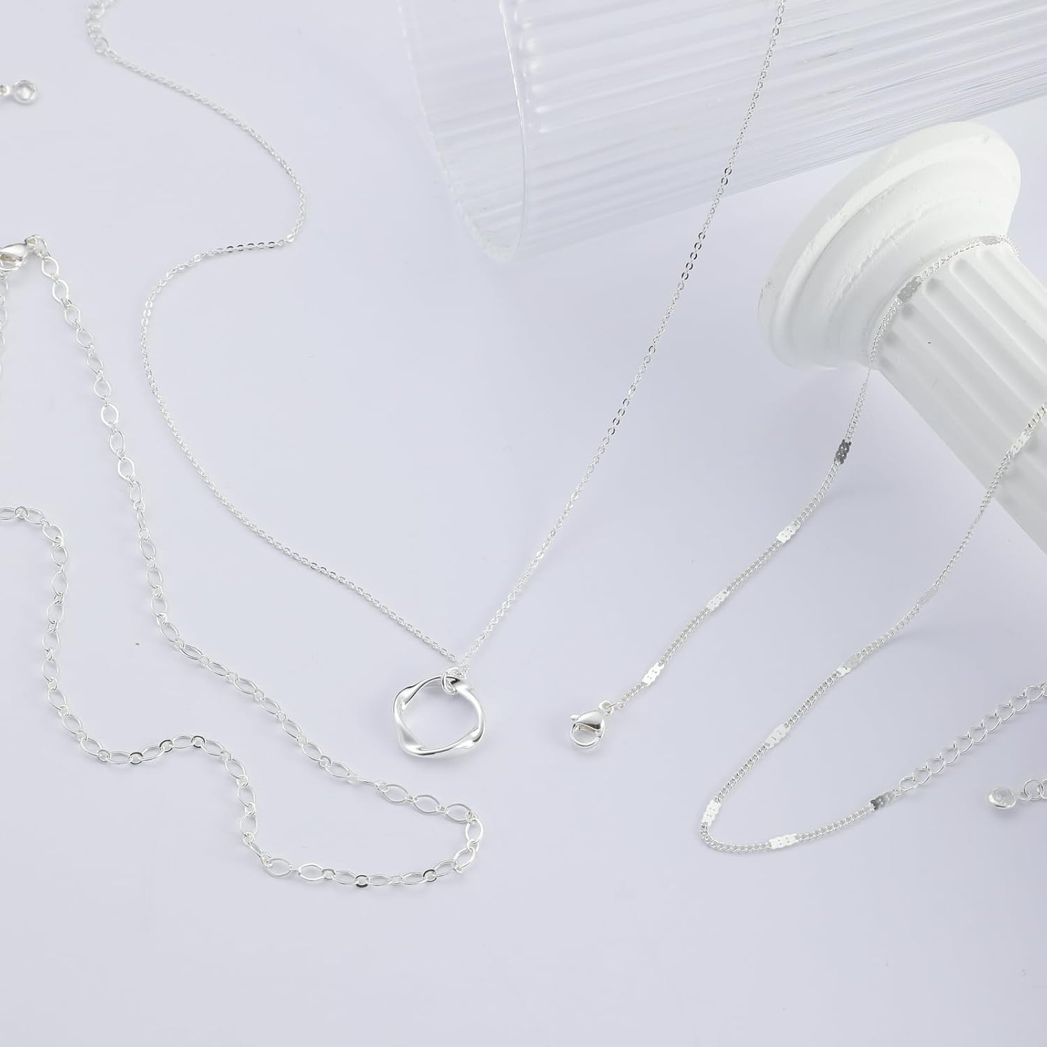 Layered Silver Necklaces for Women, Sterling Silver Stackable Stack Choker Neckl