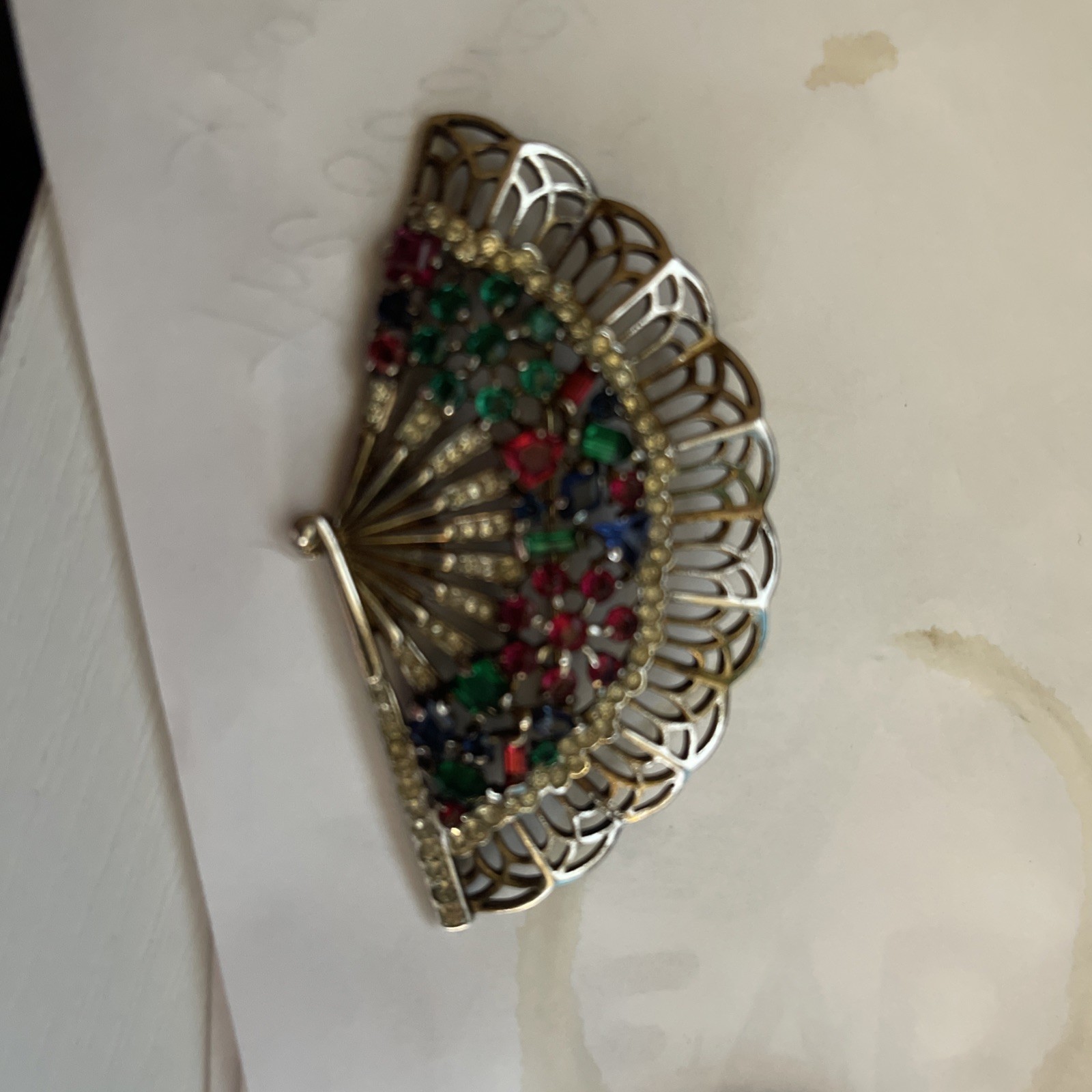 Trifari Fan-Shaped Rhinestone Brooch Pin with matching earrings