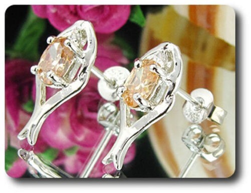 Earrings Orange Sapphire 0 3/32×0 9/32in Gold Plated White 18 K.