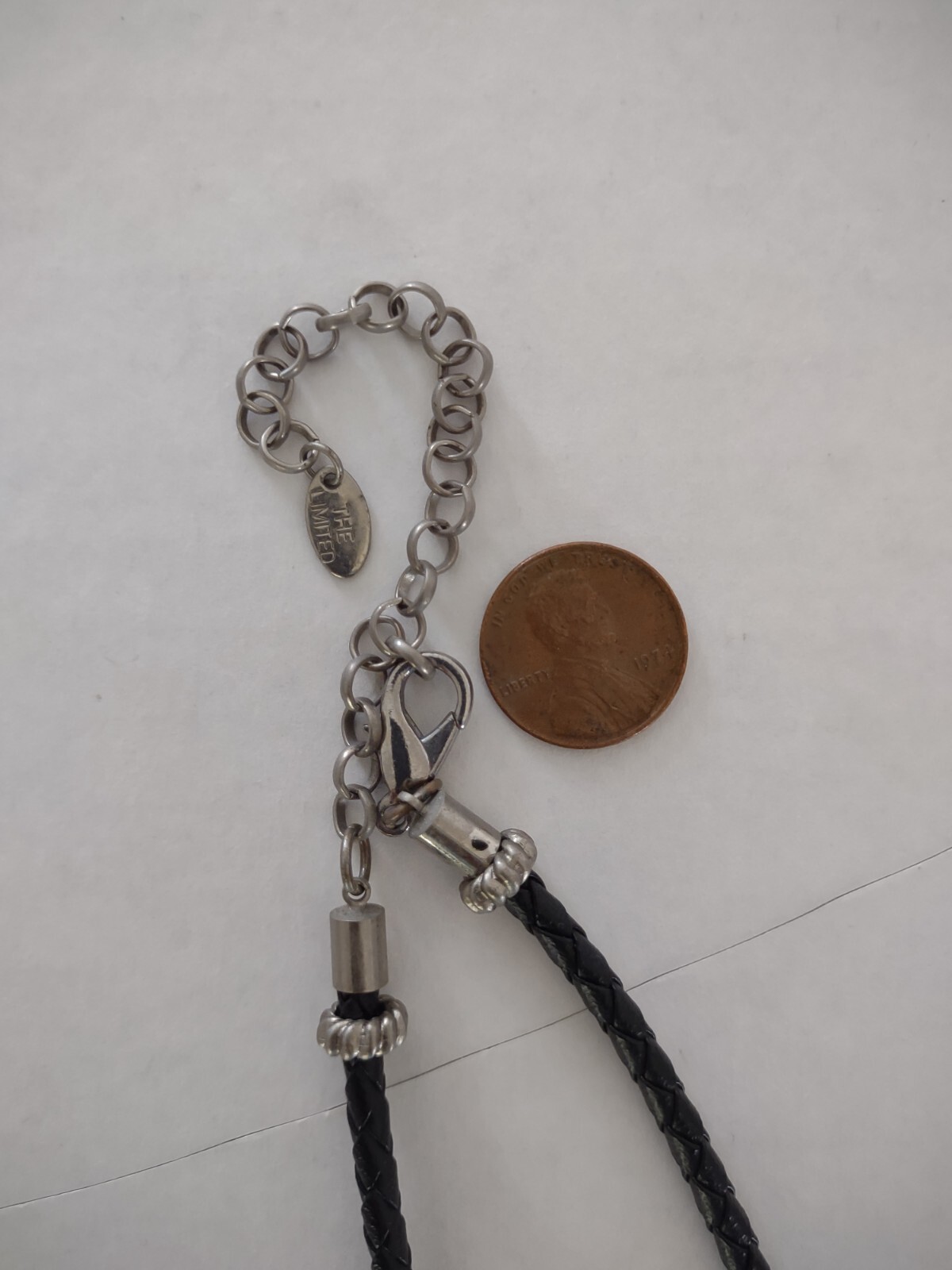 Vintage Silvertone Heart Pendant Choker Necklace Black Braided Leather Cord