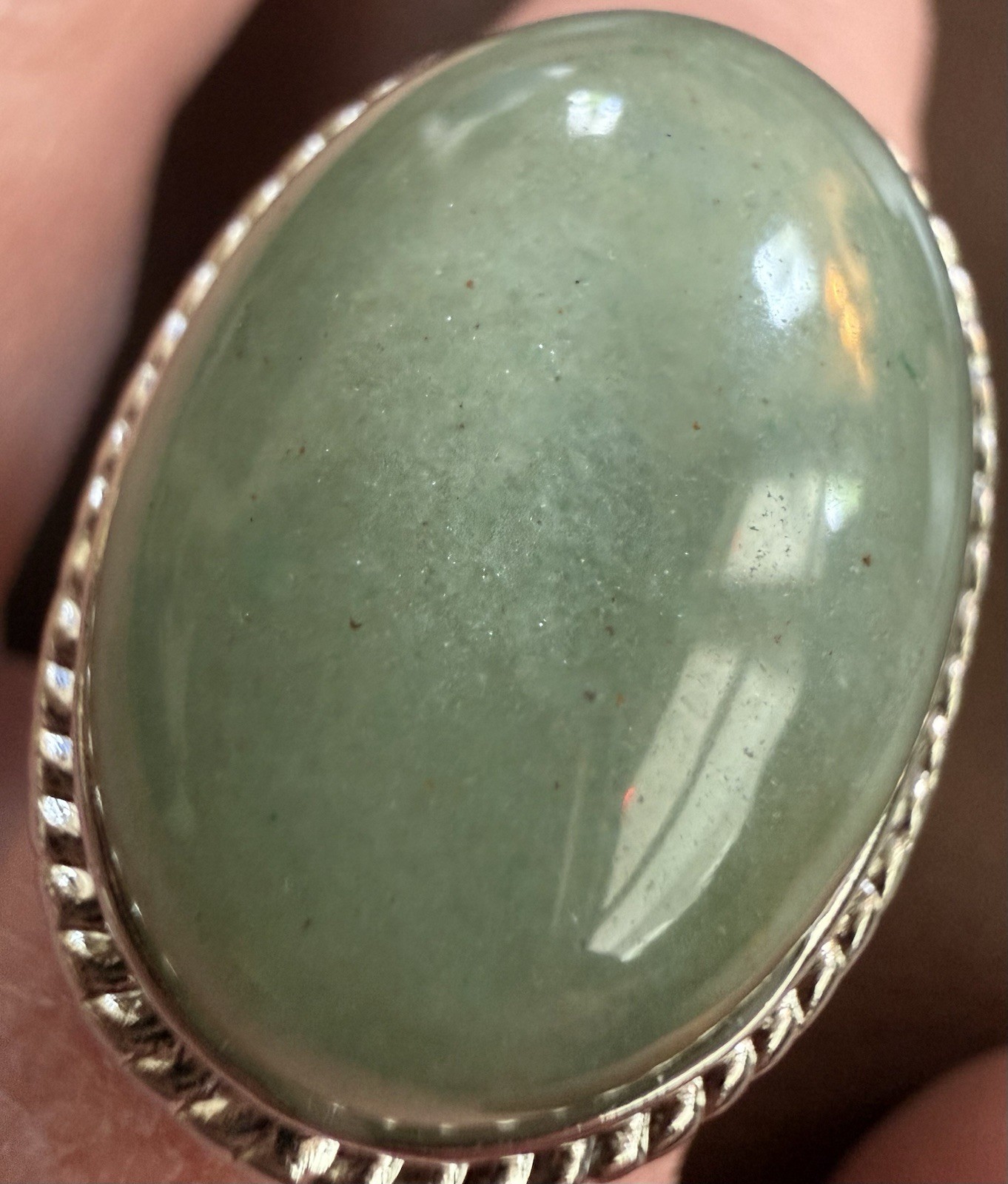 Crystal Cocktail Ring Green Aventurine Semi Precious Gemstone Open Back Bezel