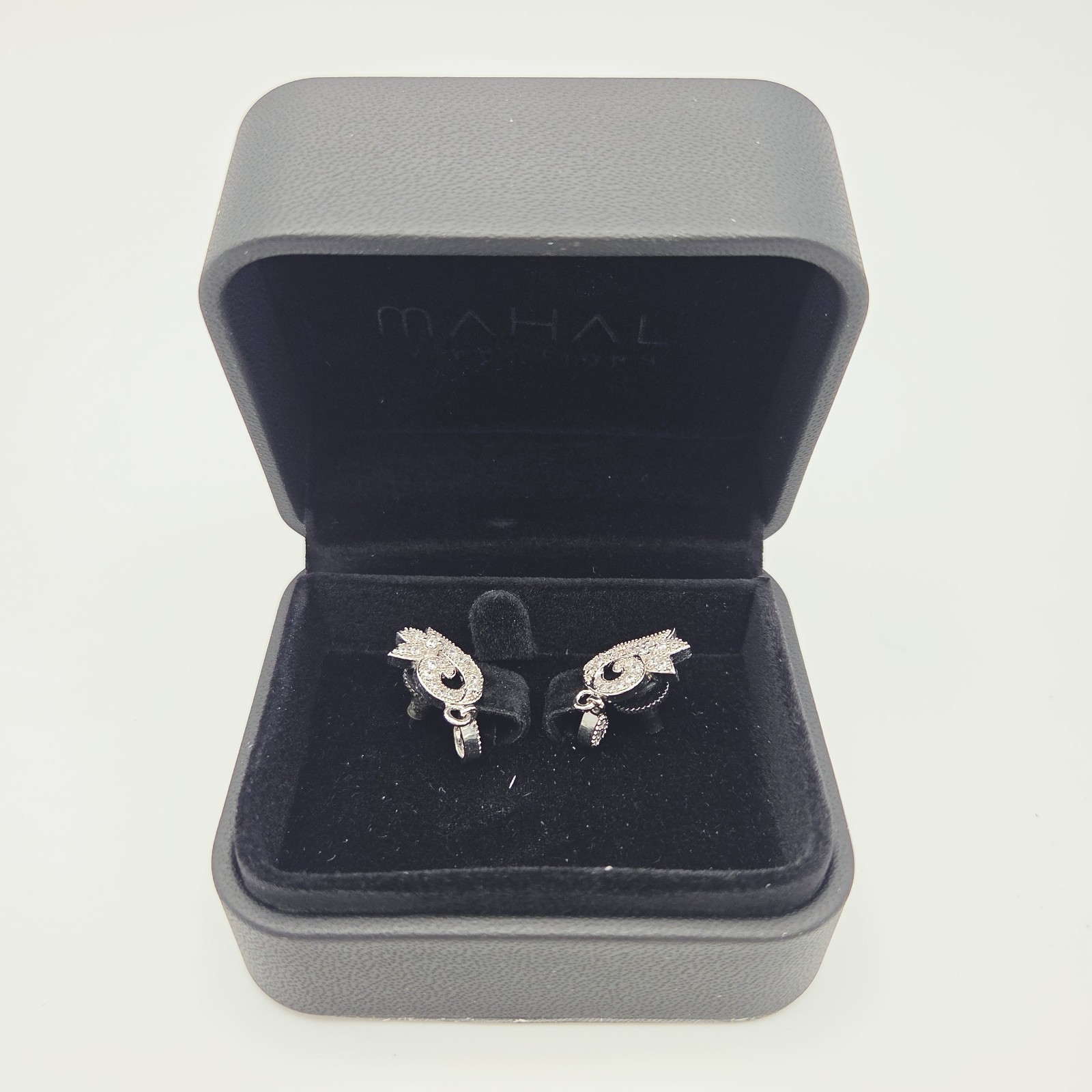 MAHAL VIBRATIONS Wing Swan Stud Earrings Rhodium New