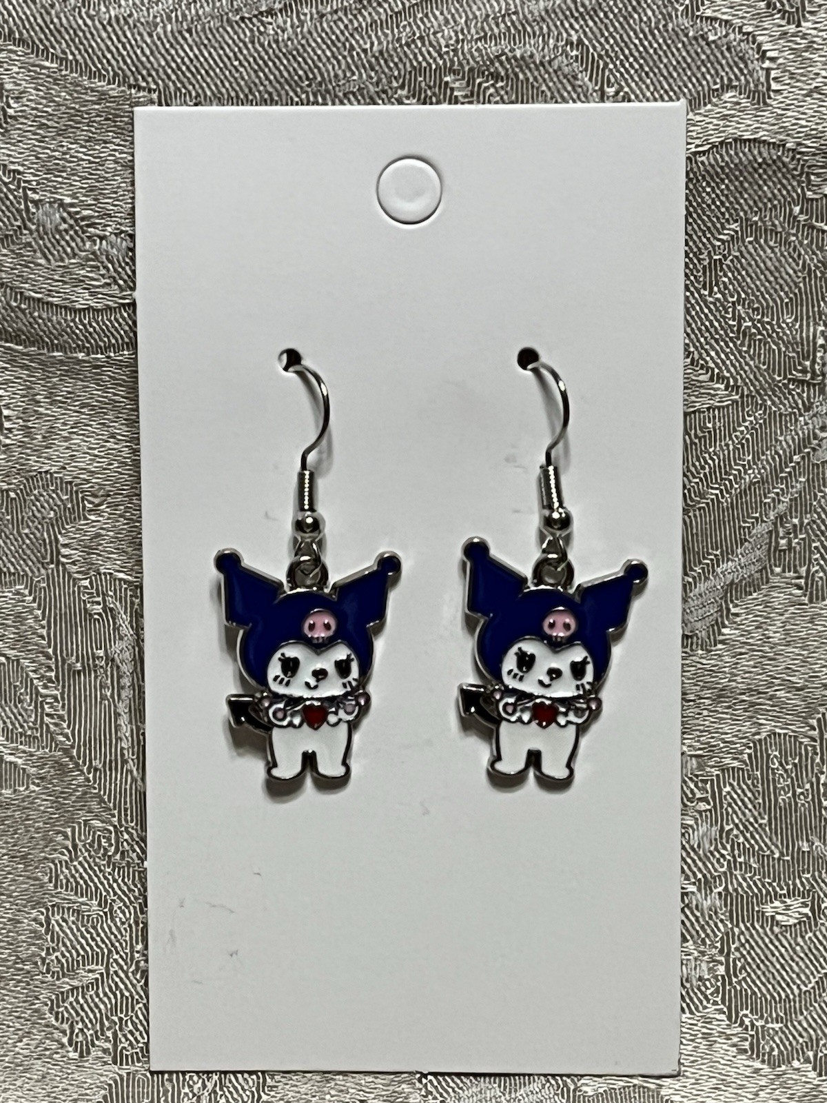 Kuromi Heart Love Cupid Silver Charm Drop Dangle Fun Boho Hello Kitty Earrings