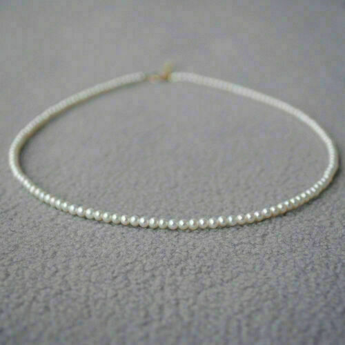 Mini AAA 2-3mm White Akoya Pearl Necklace 16inch 14k Gold Clasp