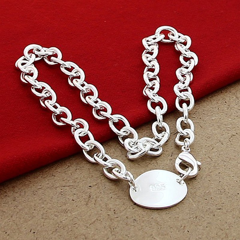 Sleek Simplicity 925 Sterling Silver Round Pendant Necklace Link Chain Jewelry