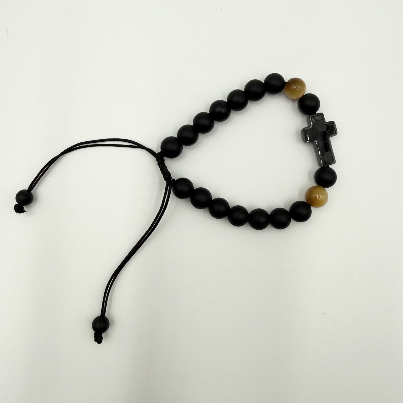 AliSSL Soccer Bracelet for Players Men’s Tiger Eye Black Onyx Cross Sports Motif