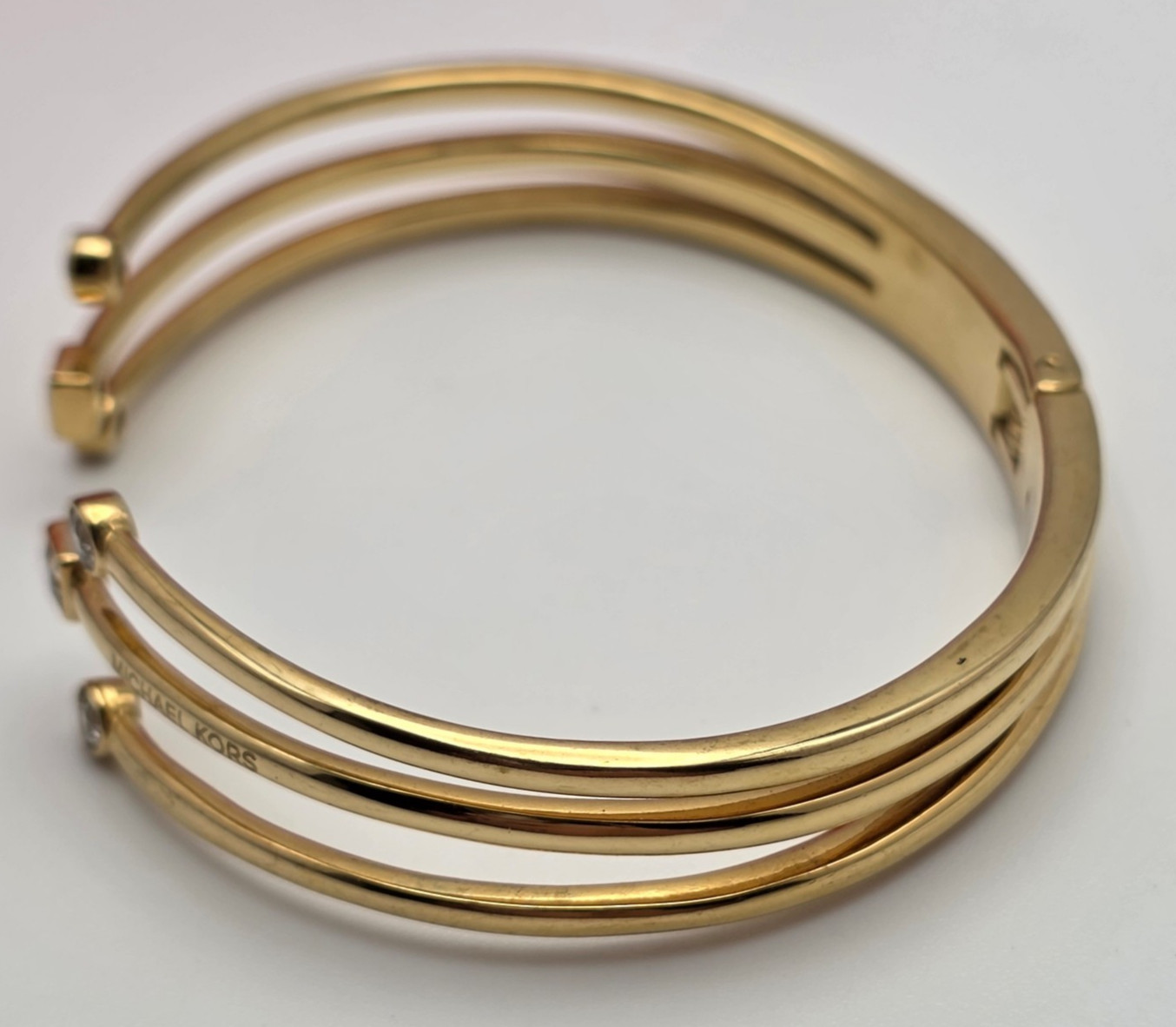 Michael Kors CZ Open Cuff Bracelet Triple Row Gold Tone 6.5 In