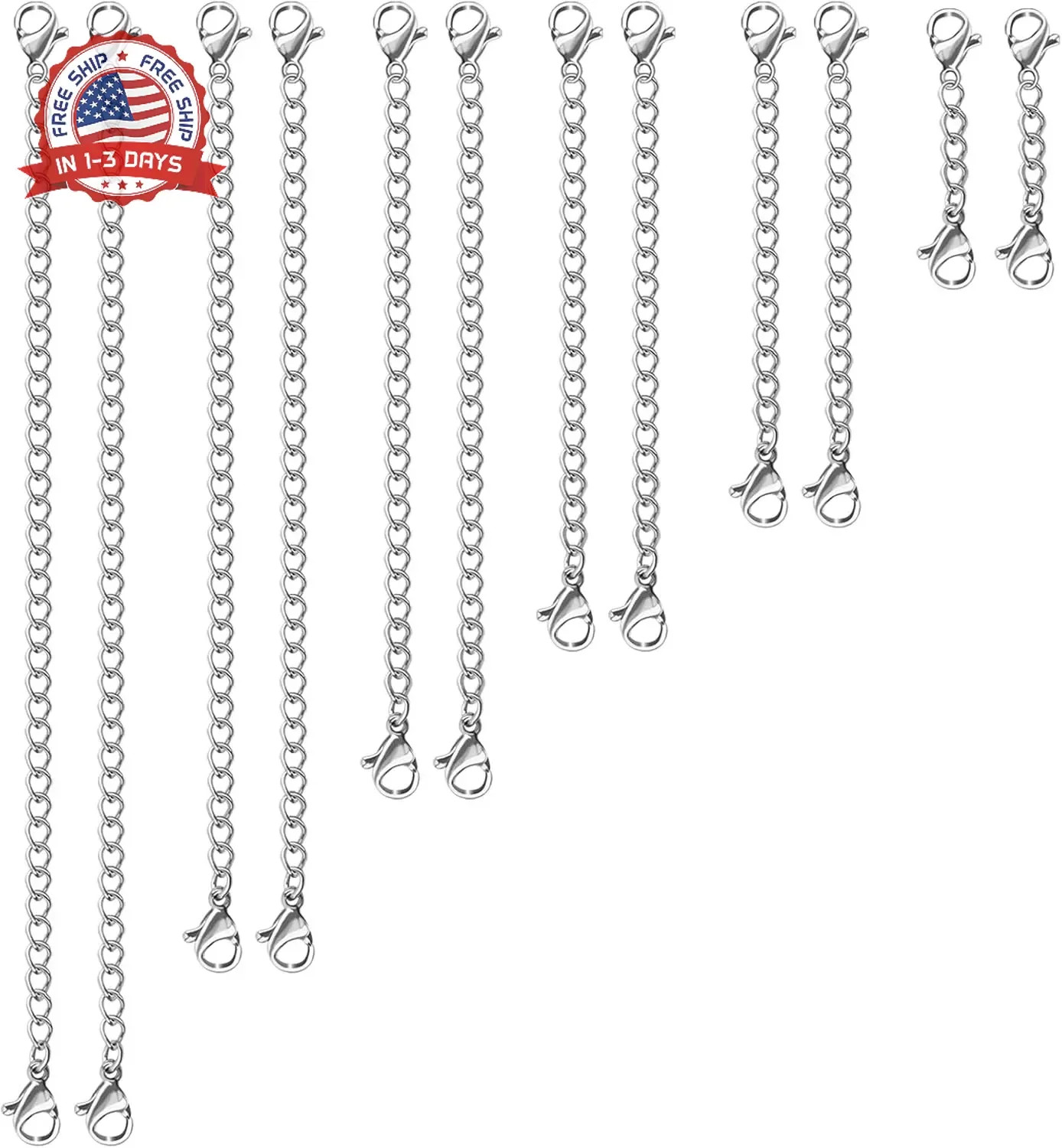 UUBAAR 12 PCS Necklace Extenders – Stainless Steel Necklace Extension Chain for