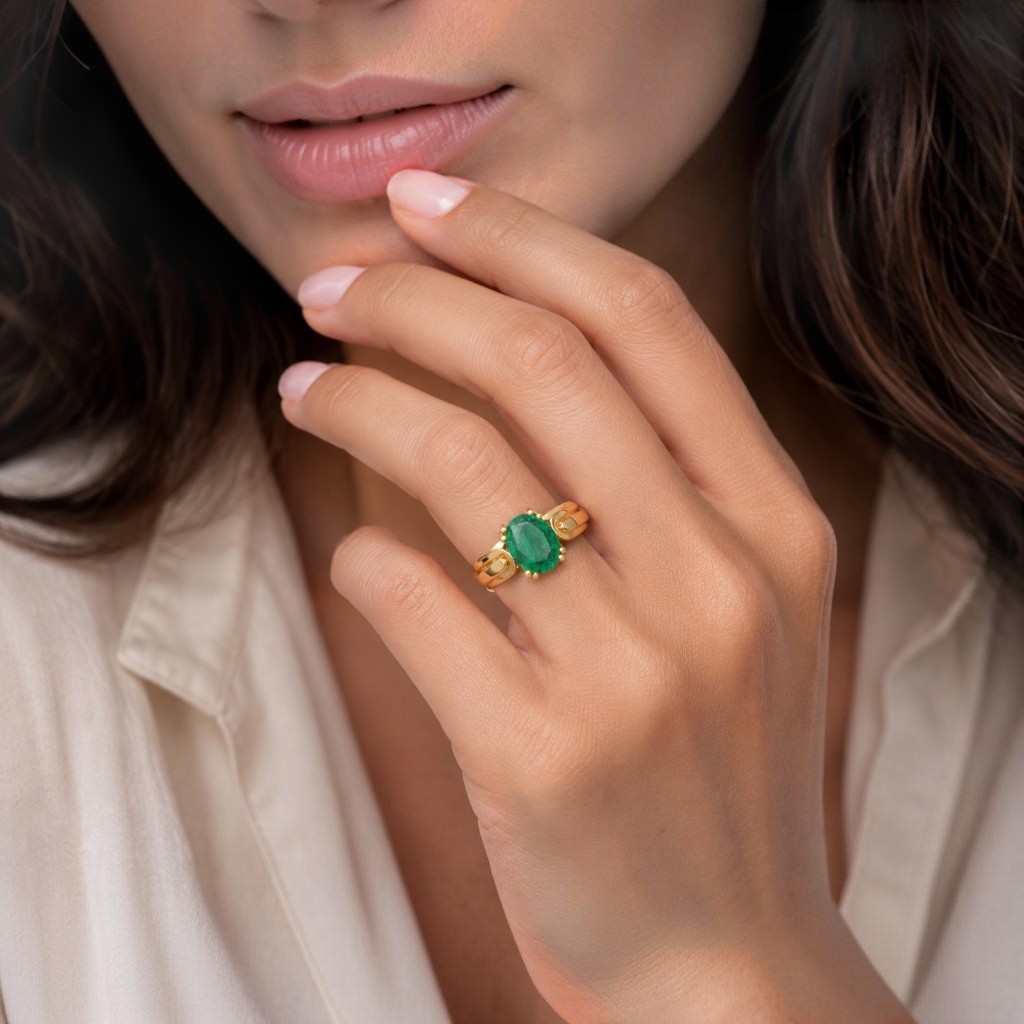 Certified 6.60 Ct Emerald Ring Natural Gold Plated Adjustable Men Women Gift