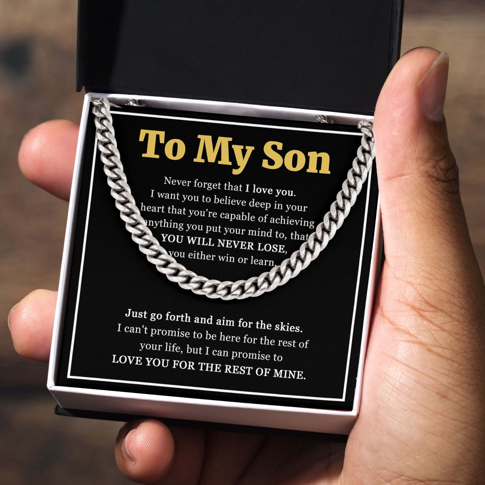 To My Son Necklace Cuban Link Chain, Encourage Bday Gift from Mom Dad I Love You