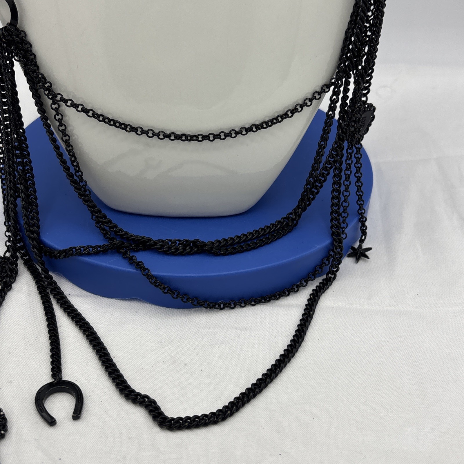 Givenchy Black Layered Chain Charm Necklace 26” Key Horseshoe Arrow Star Y2K