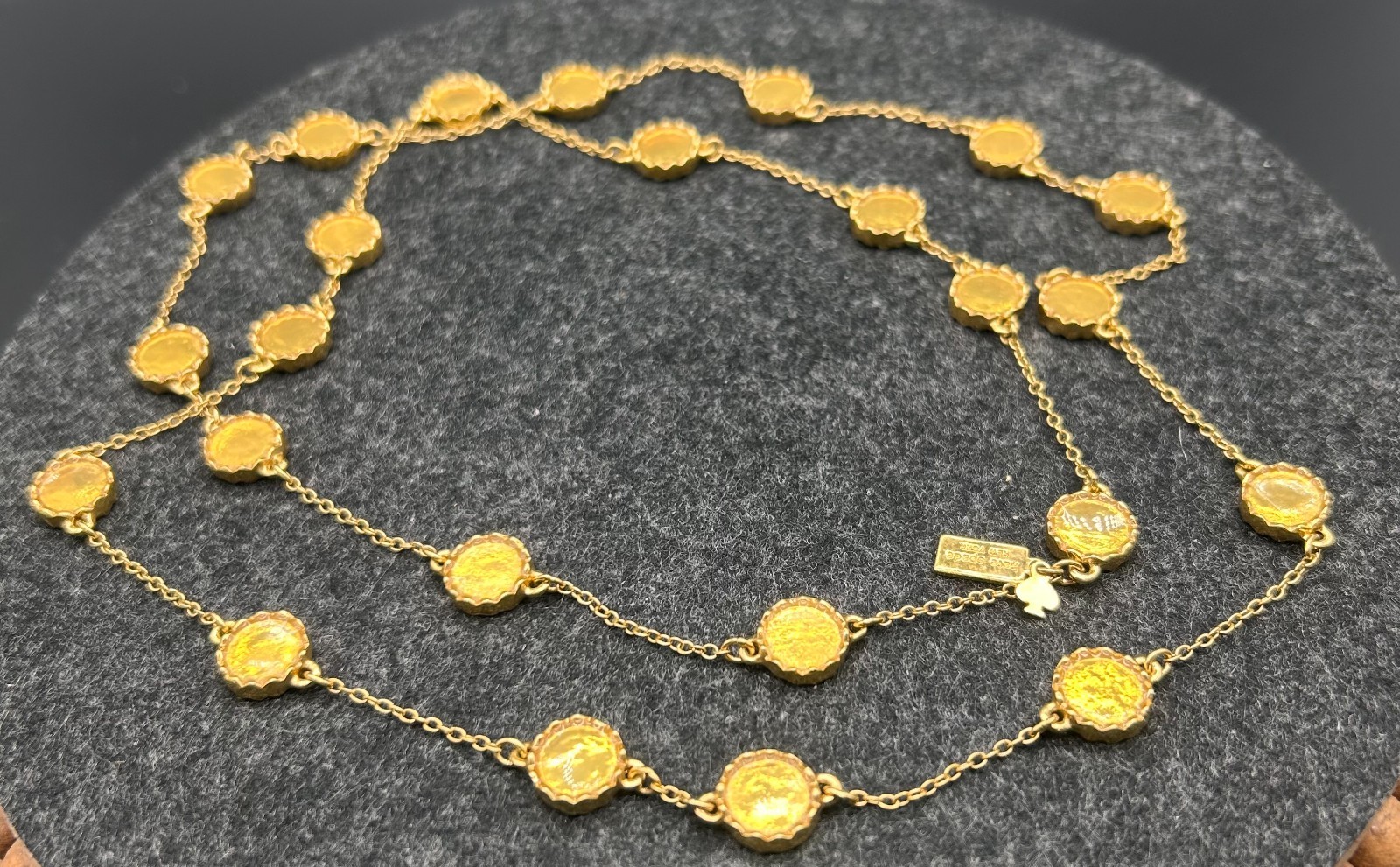 Kate Spade New York Gold Tone Round Scalloped Bezel Station Long Necklace 32 in