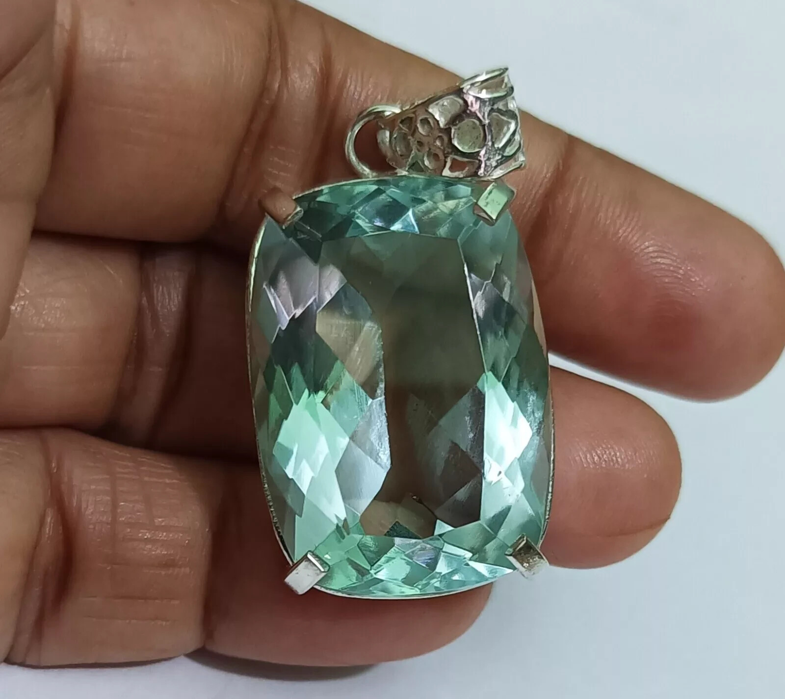 Natural 74.30 Ct Brazilian Cushion Water Blue Topaz Pendant 925 Silver Gemstone