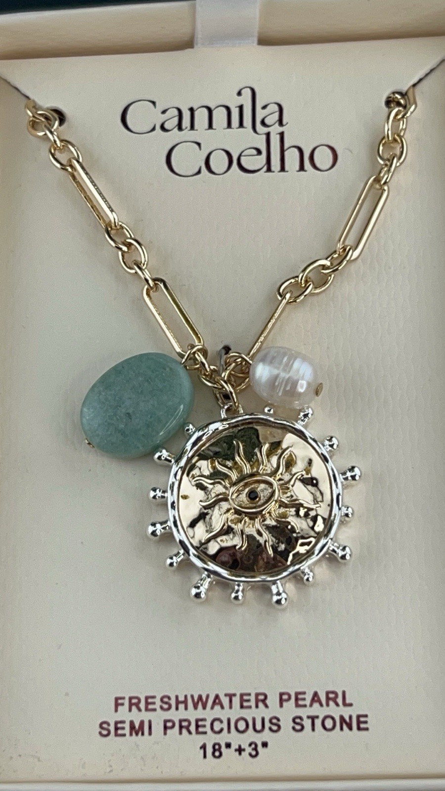 NWT Camila Coelho Sun Evil Eye Necklace Freshwater Pearl Semi Precious Stone