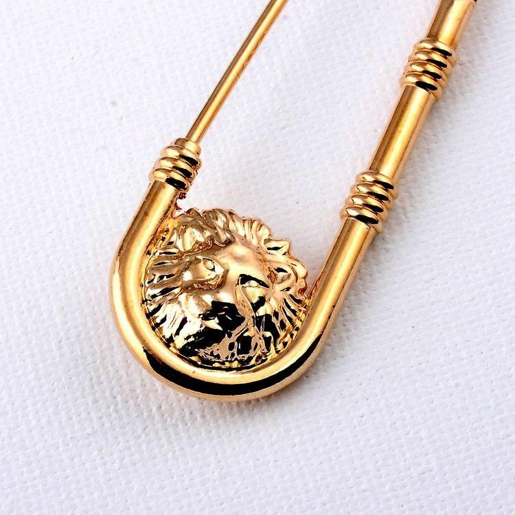 1pc Gold Alloy Double Lion Head Brooch Pin Fashion Safety Pins Brooch For Women