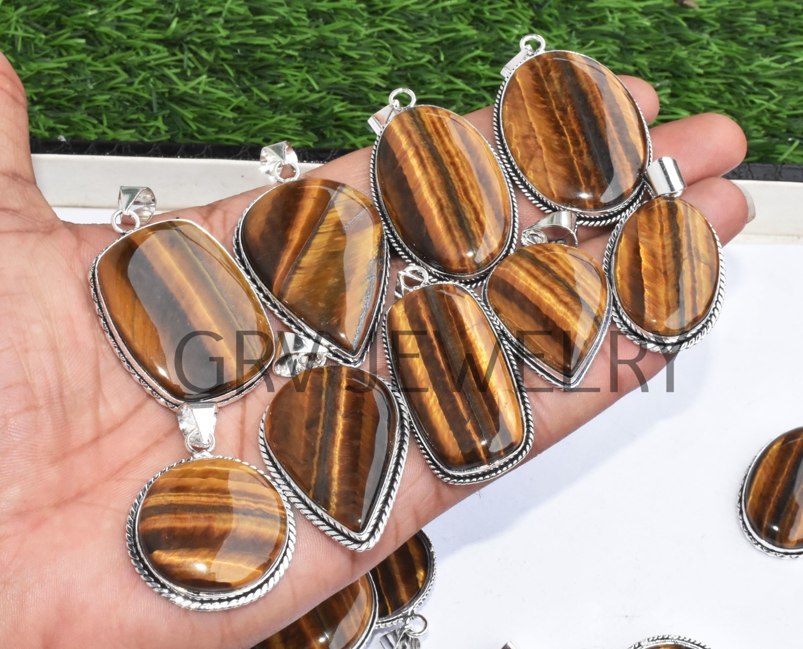 1-1000 Pcs Tiger Eye Gemstone Handmade Pendant Lot Bulk: 925 Silver Plated WH-2
