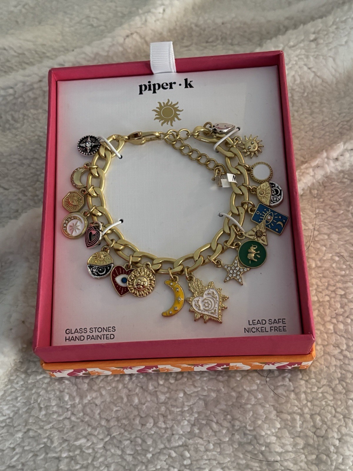 piper·k Gold Tone Curb Link Charm Bracelet Lobster Clasp Nickel-Free