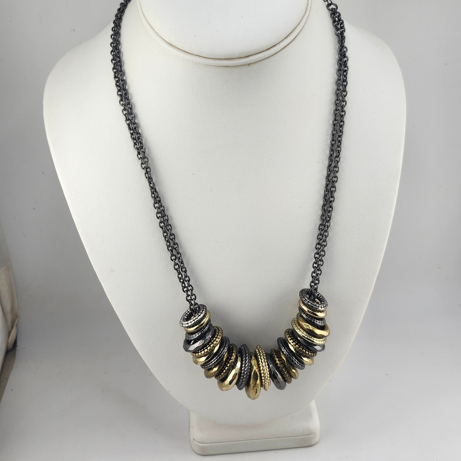 Artisan Mixed Metal Bead Statement Necklace Gold Silver Tone