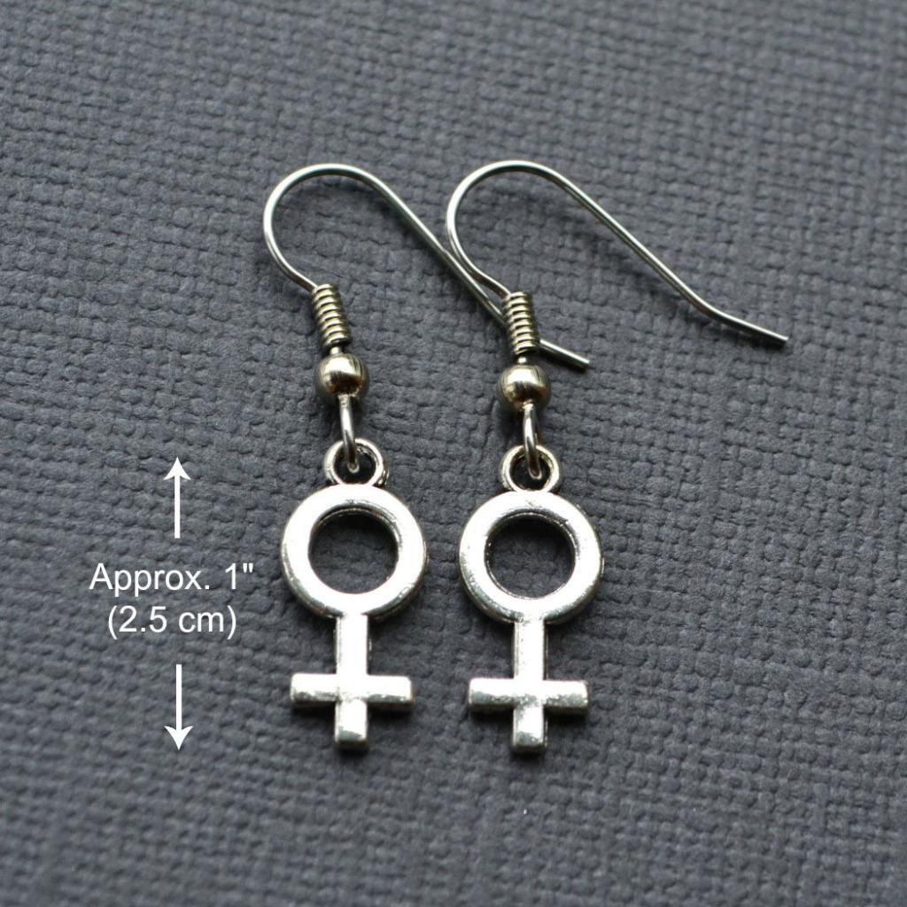 VENUS SYMBOL EARRINGS 1″ Small Charm Female Gender Feminist Woman Feminism Hook