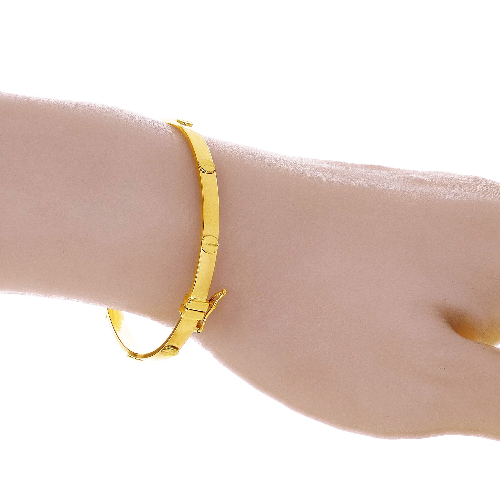 Italian 14k Yellow Gold Hollow Screw Design Bangle Bracelet 7″ 4mm 4.4 grams