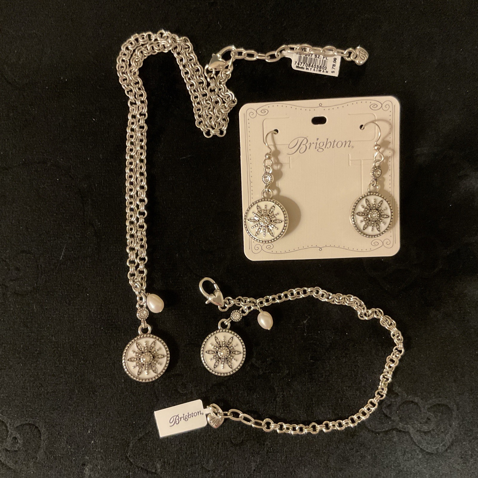 STRIKING NWT BRIGHTON NEVE SNOWFLAKE NECKLACE BRACELET EARRINGS SET RP:$214