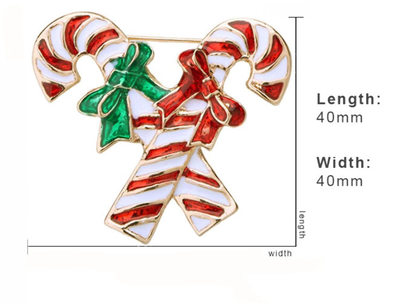 Double Candy Cane with Bow Christmas Brooch Pin