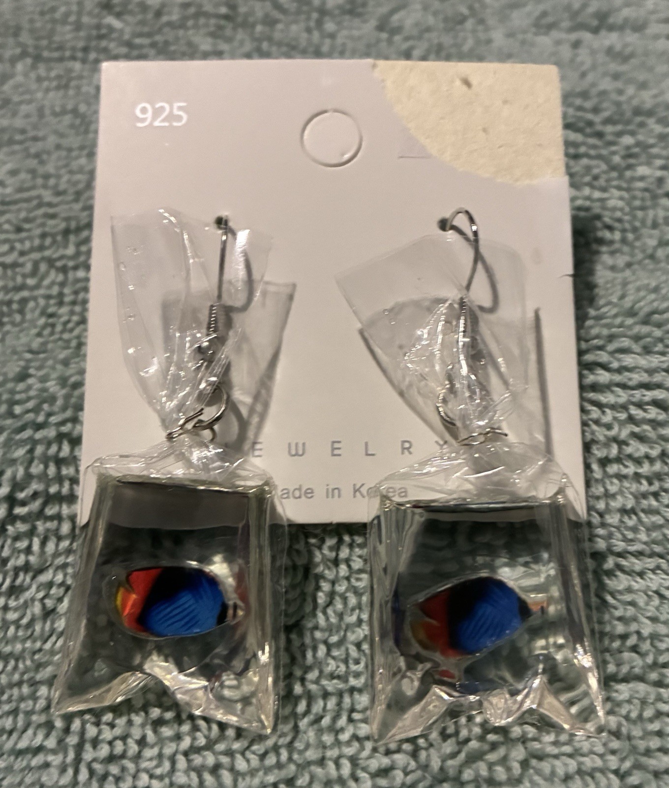 Novelty Tropical Fish in Bag Dangle Earrings