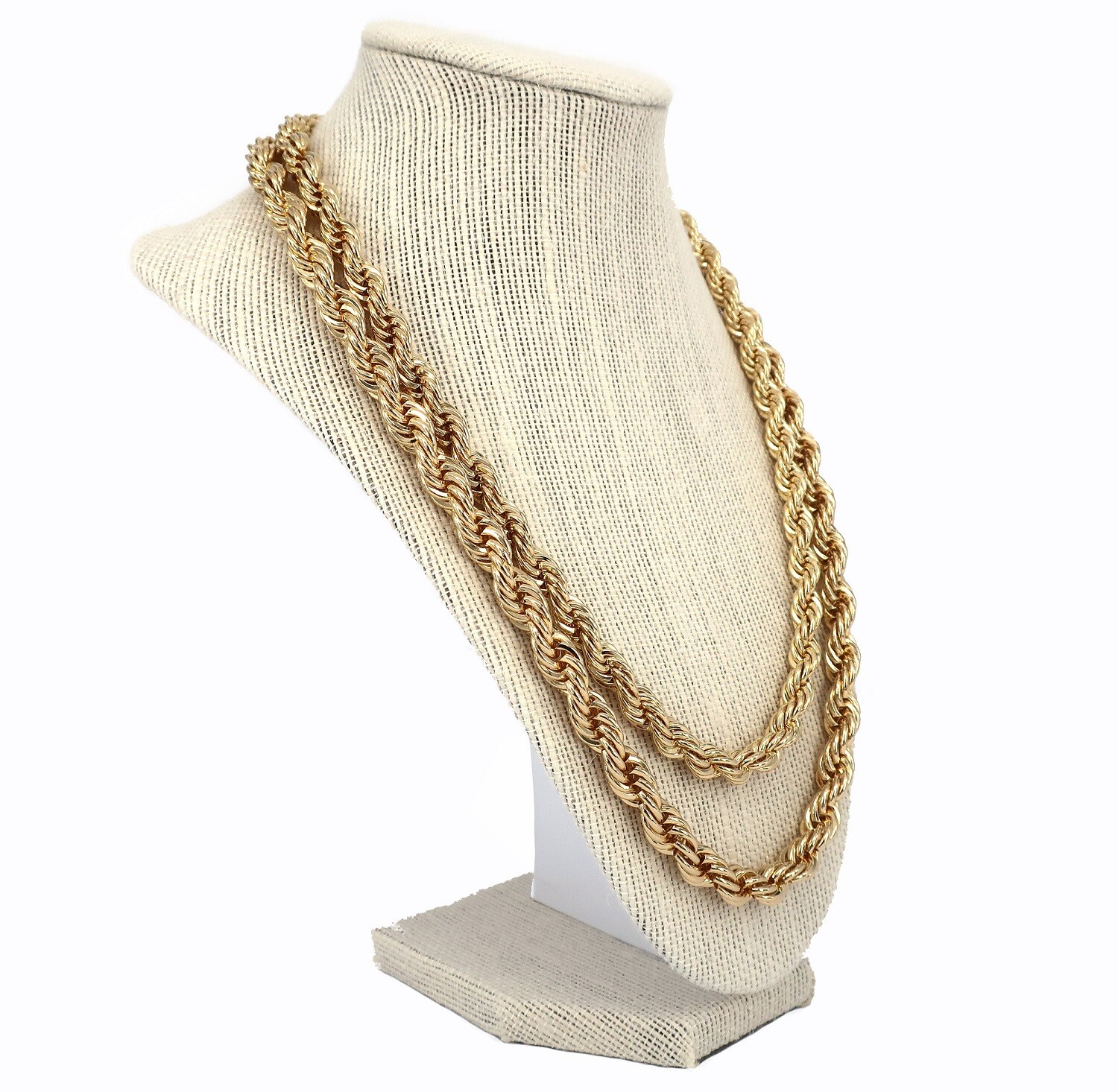 Men’s Rope Chain Necklace 8mm & 9mm 14k Gold Plated 20″, 22″, 24″, 26″ 30″ inch