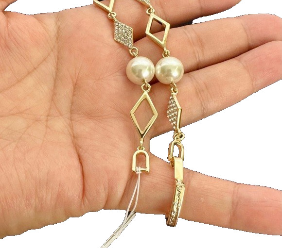 Karl Lagerfeld Paris Bracelet Gold-Tone Crystal Diamond Shape Link/FX Pearl NWT