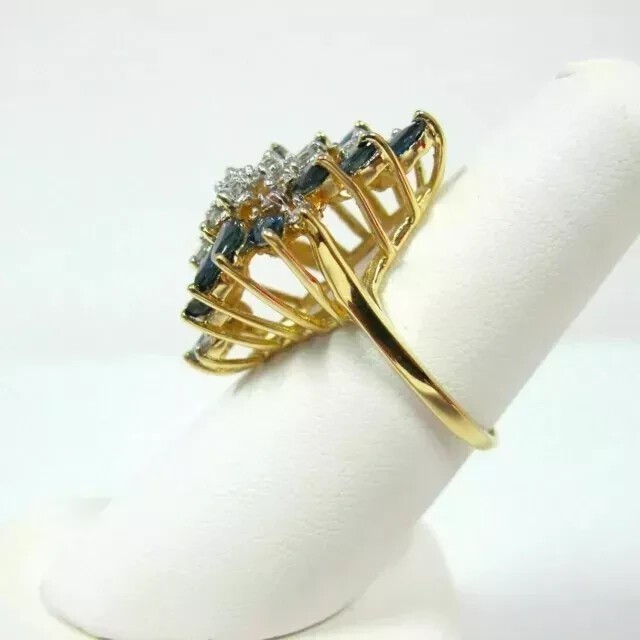 Marquise Cut Simulated Blue Sapphire Engagement Ring In 14K Yellow Gold Plated