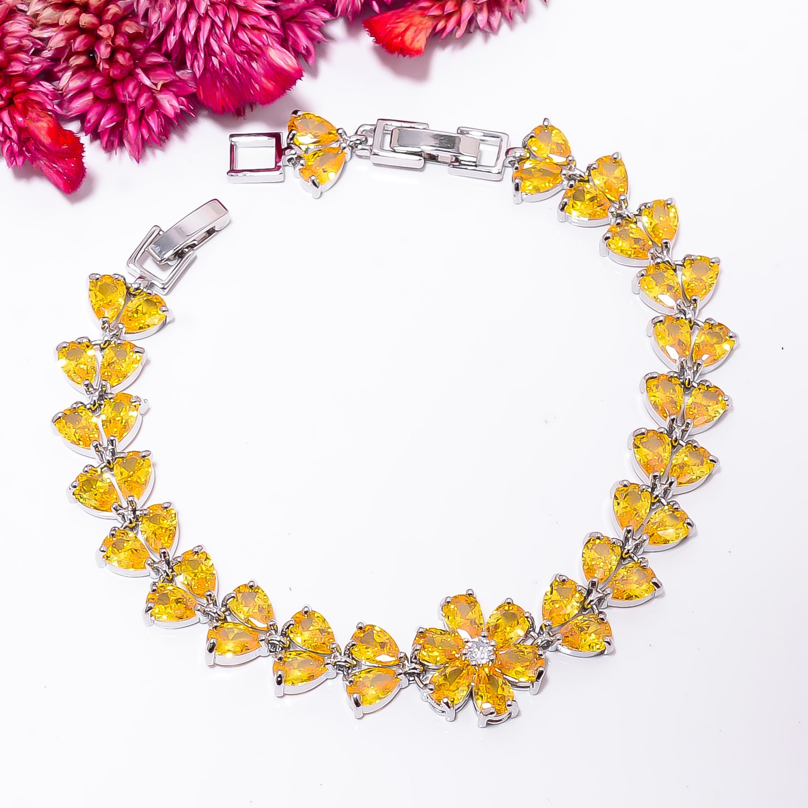 Yellow Sapphire – Simulated, CZ 925 Sterling Silver Adjustable Bracelet 7-8″ B2