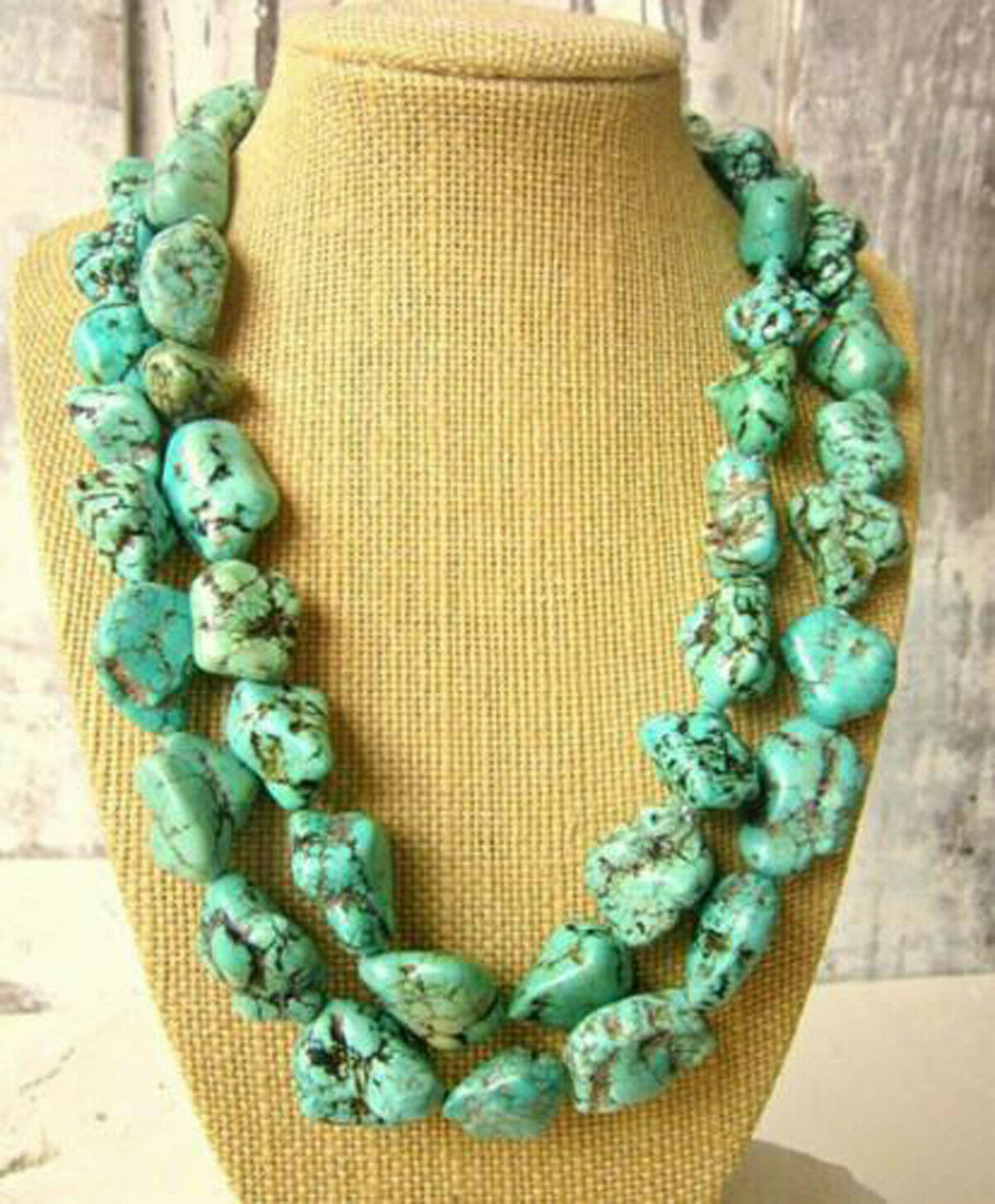 Huge Natural Green Turquoise Gems Boho 10x14mm Chunky Jewelry Beaded Necklace