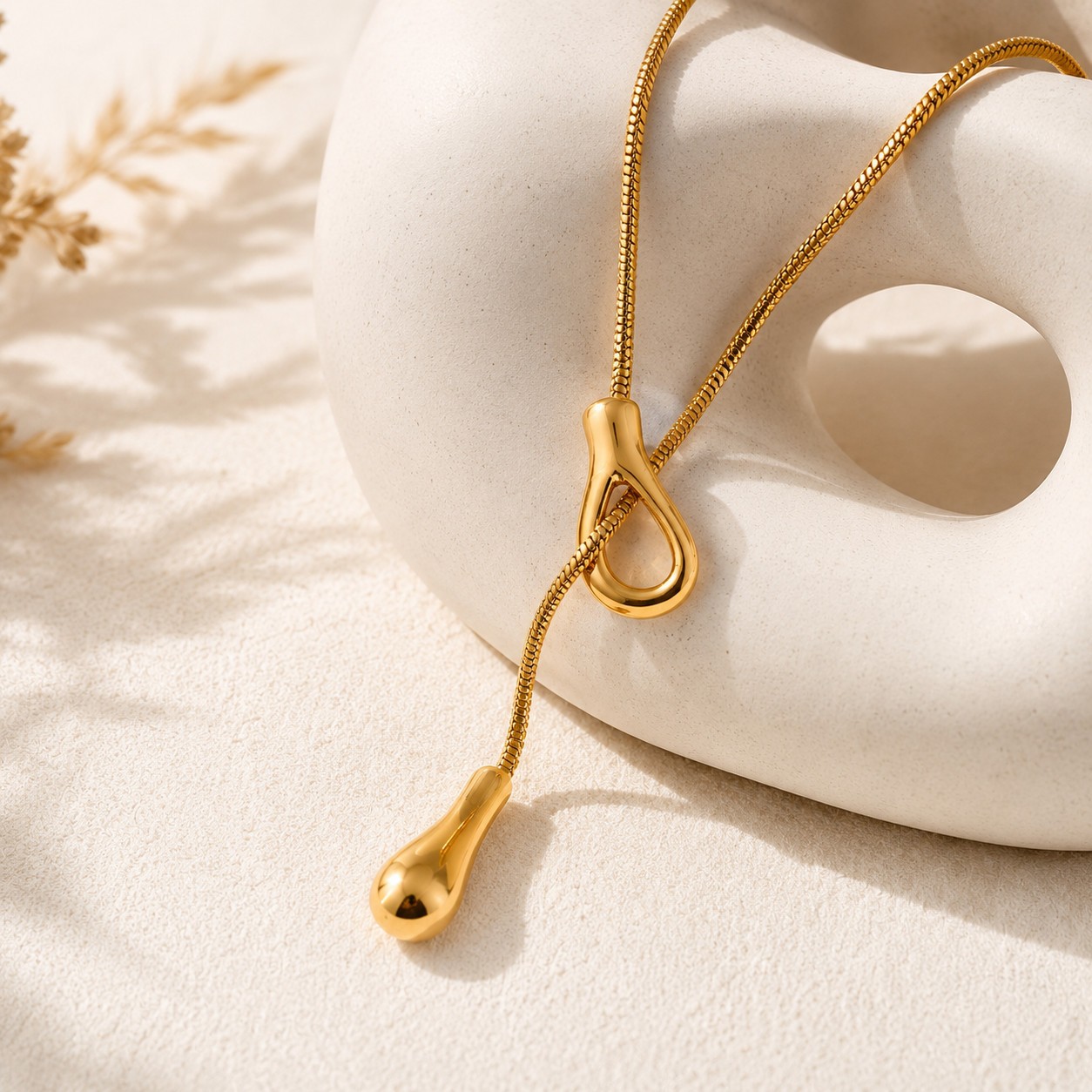 Gold Silver Y Drop Lariat Necklace 316L Stainless Steel Fashion Jewelry