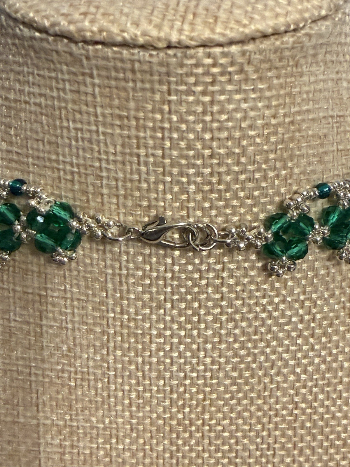 Handcrafted Green Round Crystal Beaded 16” Choker Necklace Lobster Clasp