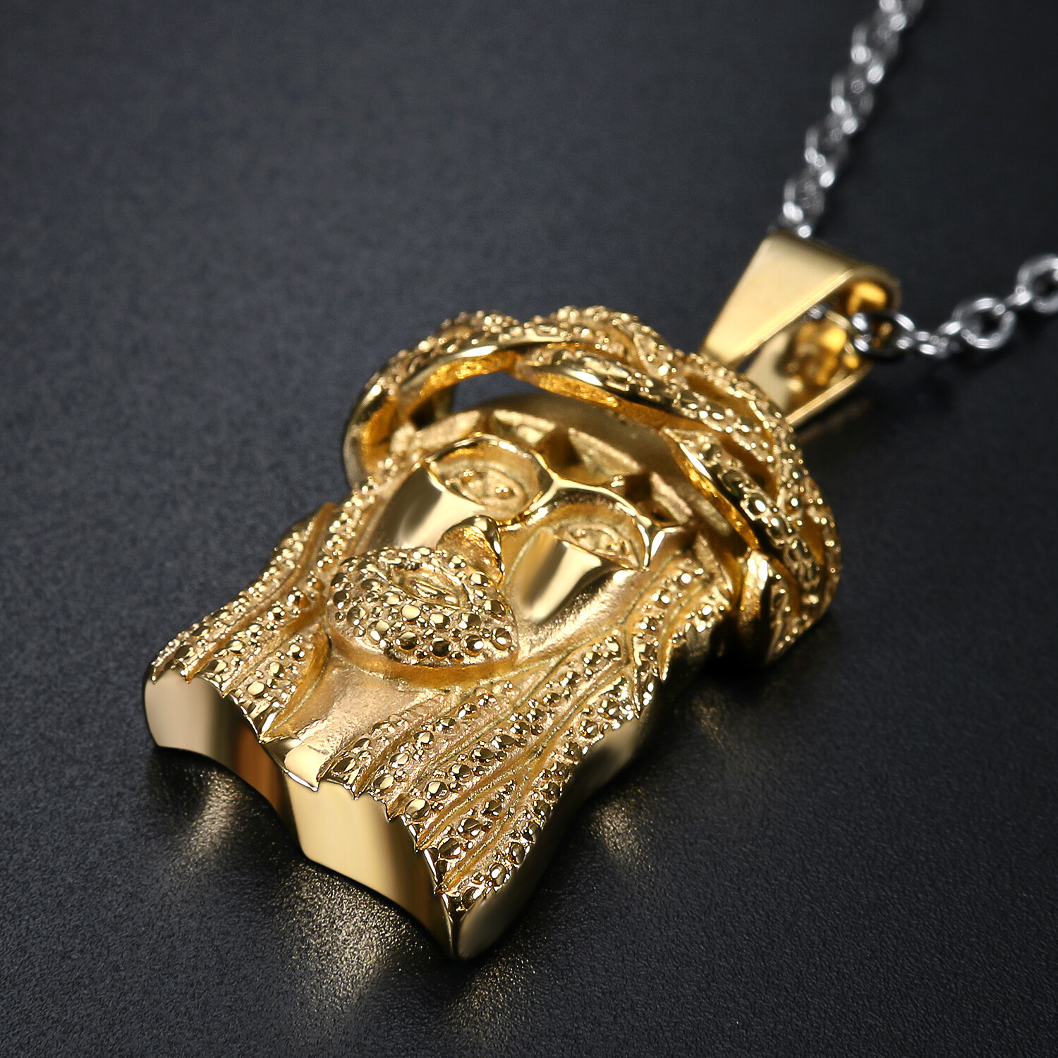 Hip Hop Silver Gold Men’s Stainless Steel Jesus Piece Necklace Pendant Chain 22′