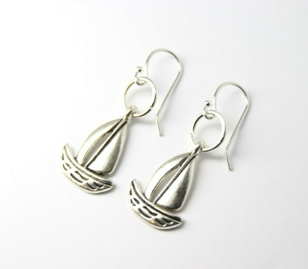 Sailboat Charm Earrings 925 sterling silver Hooks pewter Charms Sailor Mariner