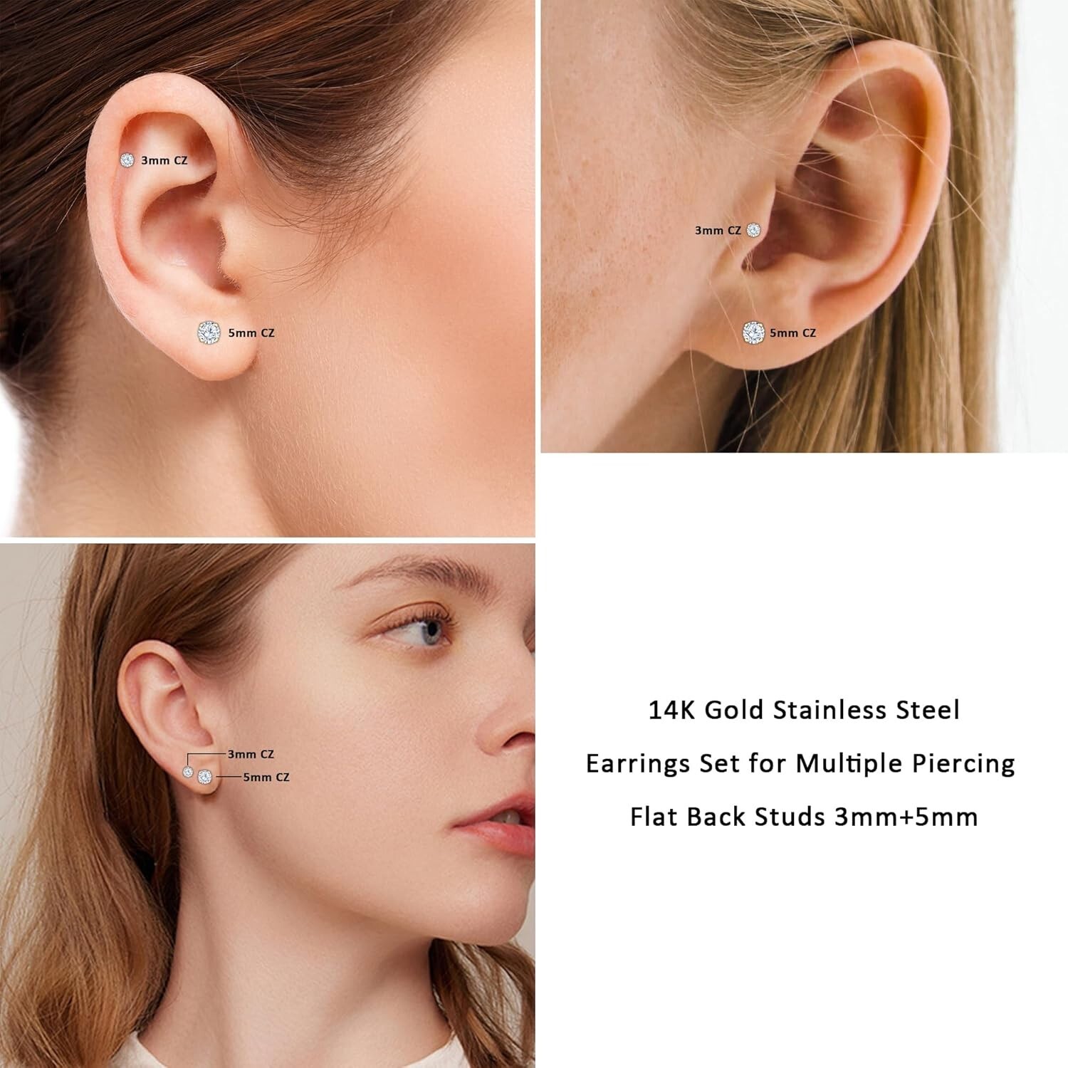 2 Pairs Gold Flat Back Earrings, 14k Screw Back Earrings Gold Cartilage Gold …